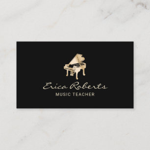 Cartão De Visita Logotipo Dourado Musical Piano Plain Black Music