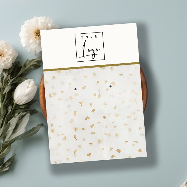 Cartão De Visita Logotipo Dourado Terrazzo Marble Texture Earration (Criador carregado)