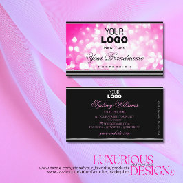 Cartão De Visita Logotipo e borda preto brilhante, cor-de-rosa-rosa