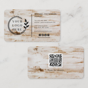 Cartão De Visita Logotipo e Código QR de Carpintaria em Madeira Rús