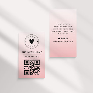 Cartão De Visita Logotipo e código QR feminino do Ombre Cor-de-rosa