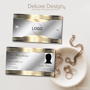 Cartão De Visita Logotipo e foto de brilhantes Dourados Silver Clás