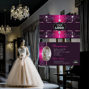 Cartão De Visita Logotipo e Foto do Ornamentado Rosa Glamoroso Borg