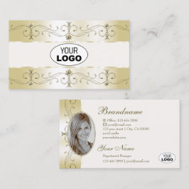 Cartão De Visita Logotipo e fotografia do Ornamentado Cream Dourado