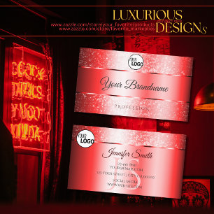 Cartão De Visita Logotipo e Monograma do Luxury Ruby Red Sparkle