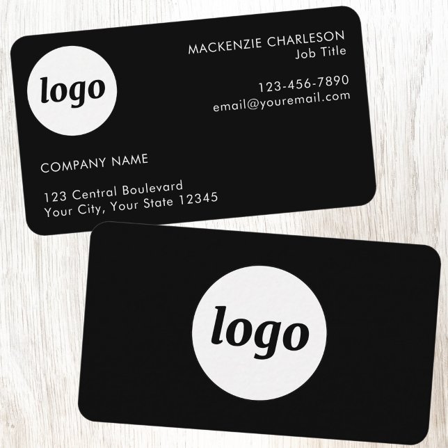 Cartão De Visita Logotipo e Texto Preto Simples (Simple logo with custom text business branding promotional business cards)