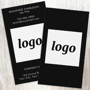 Cartão De Visita Logotipo e Texto Preto Simples Vertical