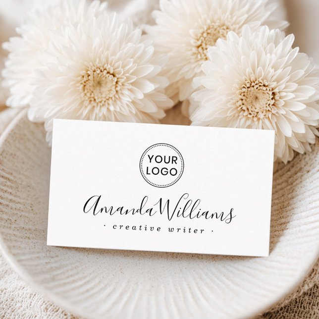 Cartão De Visita Logotipo elegante branco (Custom logo elegant script white business card)