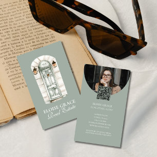 Cartão De Visita Logotipo Elegante de Script e Código QR Imobiliári
