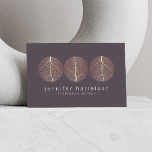 Cartão De Visita Logotipo elegante do trio da folha Dourado do rosa