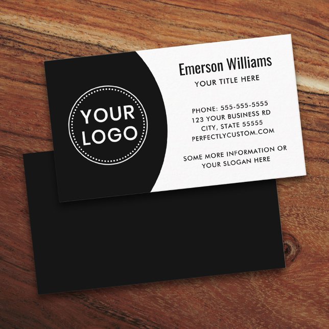 Cartão De Visita Logotipo elegante moderno, branco e preto mínimos (Modern, professional business card template with custom logo)