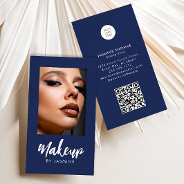 Cartão De Visita Logotipo em Script Azul Marinho Código QR Foto Maq