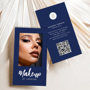 Cartão De Visita Logotipo em Script Azul Marinho Código QR Foto Maq
