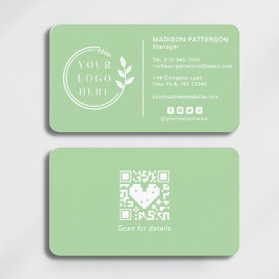 Cartão De Visita Logotipo em Verde Menta Código QR Branding de Mídi