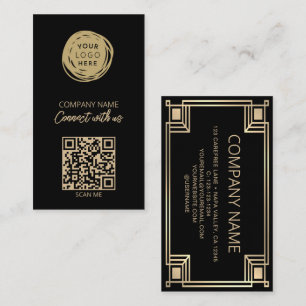 Cartão De Visita Logotipo Empresarial Código QR Art Déco