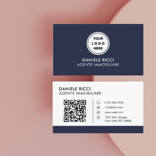 Cartão De Visita Logotipo Empresarial Código QR   Azul-Marinho Mode