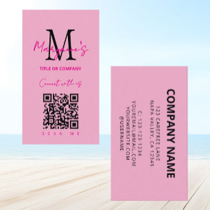 Cartão De Visita Logotipo Empresarial Código QR Escaneável Rosa