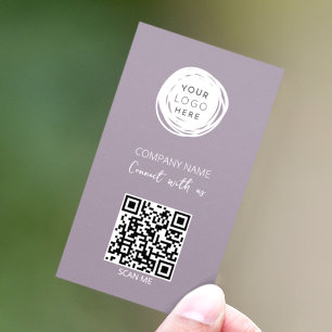 Cartão De Visita Logotipo Empresarial Código QR Lilás Moderno