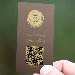 Cartão De Visita Logotipo Empresarial Código QR Marrom Moderno