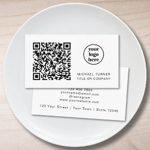 Cartão De Visita Logotipo Empresarial Código QR Moderno Profissiona