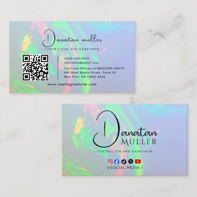 Cartão De Visita Logotipo Empresarial Código QR opala (Frente/Verso)
