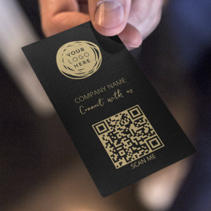 Cartão De Visita Logotipo Empresarial Código QR Preto Moderno