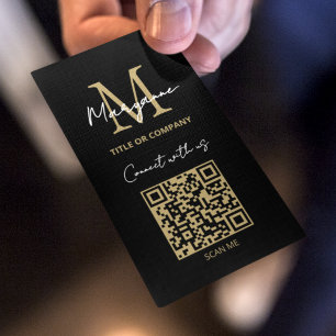 Cartão De Visita Logotipo Empresarial Código QR Preto Moderno