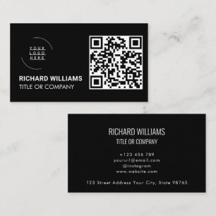 Cartão De Visita Logotipo Empresarial Código QR Preto Moderno Pro