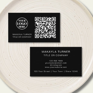 Cartão De Visita Logotipo Empresarial Código QR Preto Profissional