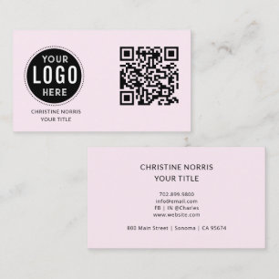 Cartão De Visita Logotipo Empresarial Código QR Rosa Moderno
