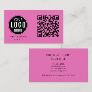 Cartão De Visita Logotipo Empresarial Código QR Rosa Quente Moder