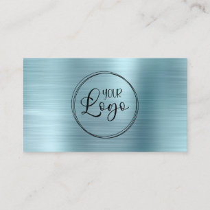 Cartão De Visita Logotipo Empresarial Faux Azul Claro Ombre Foil