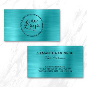 Cartão De Visita Logotipo Empresarial Faux Turquesa Azul Ombre Foil
