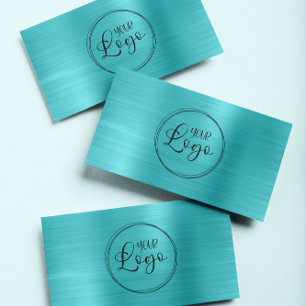 Cartão De Visita Logotipo Empresarial Faux Turquesa Azul Ombre Foil