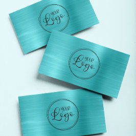 Cartão De Visita Logotipo Empresarial Faux Turquesa Azul Ombre Foil