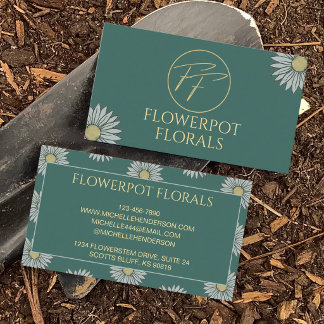 Cartão De Visita Logotipo Empresarial Floral Simples Verde & Amarel