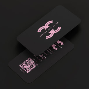Cartão De Visita Logotipo estético C Monograma preto rosa