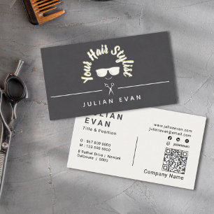Cartão De Visita Logotipo estlista de cabelo preto brilhante exclus