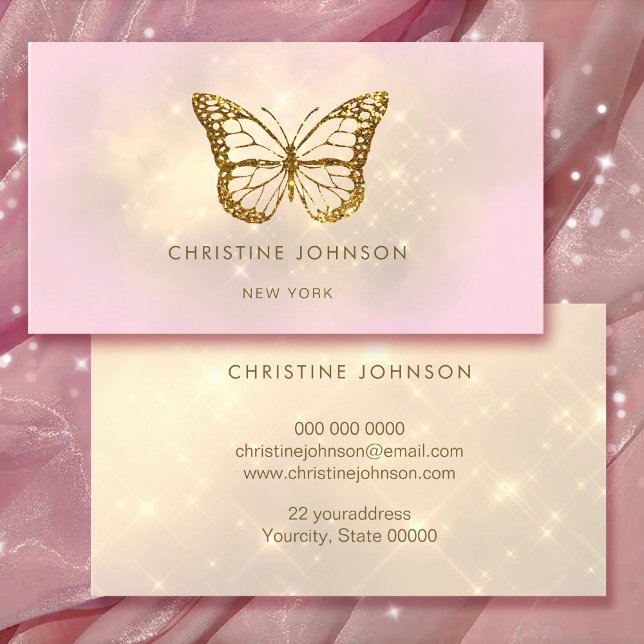 Cartão De Visita logotipo faux glitter butterfly (Criador carregado)