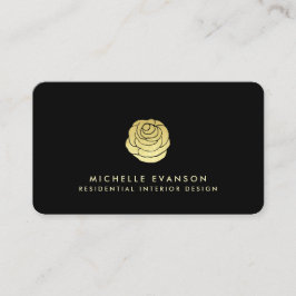 Cartão De Visita Logotipo Faux Gold Foil Elegante preto Simples