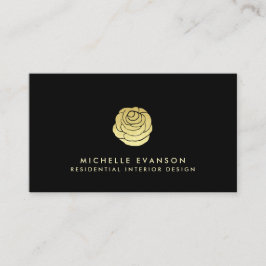 Cartão De Visita Logotipo Faux Gold Foil Elegante preto Simples