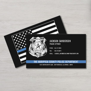 Cartão De Visita Logotipo fino da linha azul do Departamento de Pol