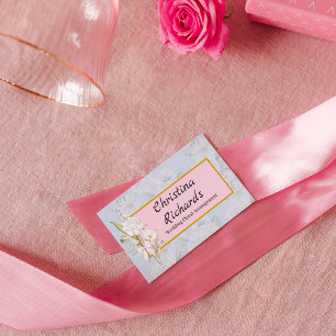 Cartão De Visita Logotipo Floral Azul Rosa Branca Moderna