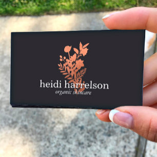 Cartão De Visita Logotipo floral Dourado cor-de-rosa na obscuridade