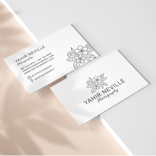 Cartão De Visita Logotipo Floral Elegante Preto e Branco