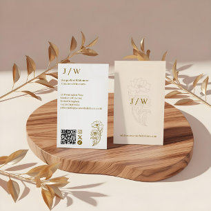 Cartão De Visita Logotipo Floral Mínimo Elegante Monograma Código Q