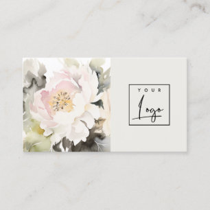 Cartão De Visita Logotipo Floral Moderno de Peony Floral de Cor de