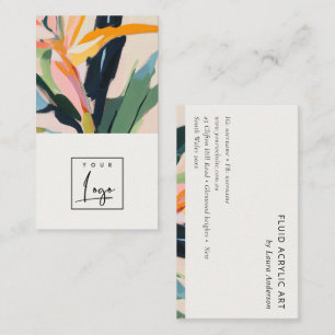 Cartão De Visita Logotipo Floral Pintado Boho Colorido do Pássaro d
