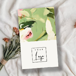 Cartão De Visita Logotipo Floral Pintado Cor-de-Rosa Verde Boho