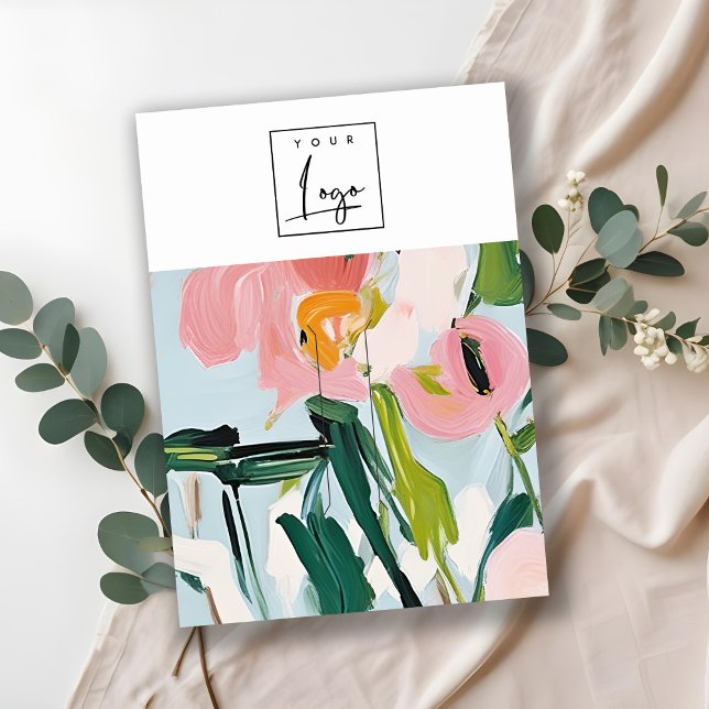 Cartão De Visita Logotipo Floral Pintado Pintado a Azul-Boho Colori (Criador carregado)